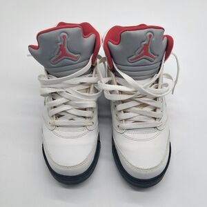 Air Jordan 5 Retro White Red Boys 6.5Y / Women’s 8.5 Basketball Shoes